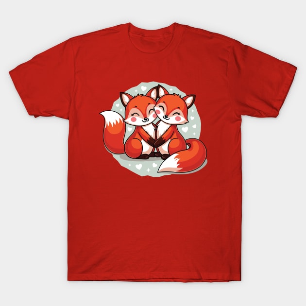 Foxes Romantic Couple T-Shirt by JS Arts